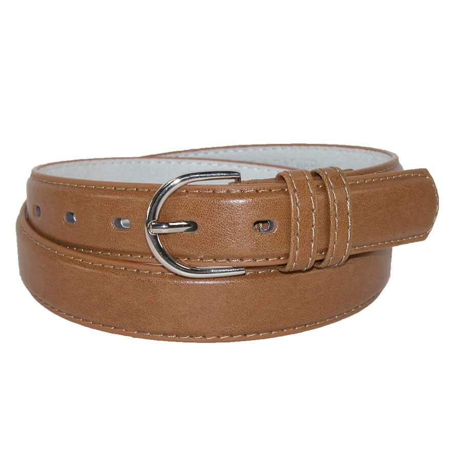 CTM Women's Leather Dress Belt 1 1/8 Inch Silver Buckle, Available In Black, Blue, Brown, Dark Pink, Dark Purple, Grey, Light Pink, Navy, Orange, Red, Royal Blue, Tan, White, Yellow,  2XL, L, M, S, XL Leather Dress Belts - 譚 - 查看 1