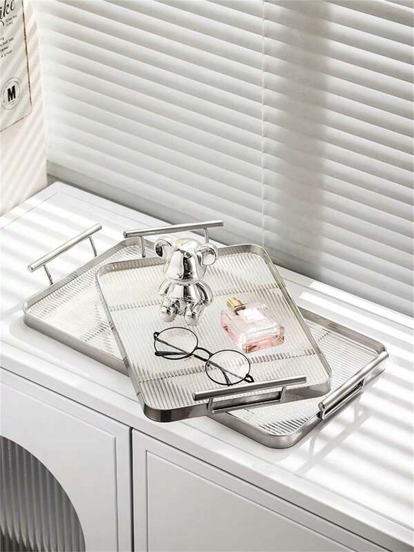 1 pezzo Vassoio in ferro con motivo a righe verticali, adatto per l'organizzazione e la decorazione del bagno, ideale per l'autunno e il ritorno a scuola