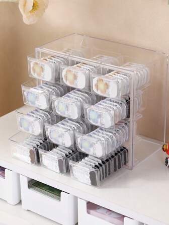 1pc Transparent Desktop Drawer Style Contact Lens/Jewelry Storage Box, Suitable For Daily Disposable Contact Lenses, Earrings, Necklaces, Bracelets, Multi-Size Compartments, Hanging Design