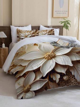 3pcs Comforter Cover Set, 3d Flowers Printed Bedding Set, Soft Comfortable Comforter Cover, For Bedroom, Guest Room (1*Comforter Cover + 2*Pillowcase, Without Core)