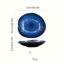 1pc Nordic Ceramic Food Dish Plate Household Pottery Asymmetric Dish Salad Platter Cat Eye Blue Color Dish
