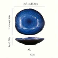 1pc Nordic Ceramic Food Dish Plate Household Pottery Asymmetric Dish Salad Platter Cat Eye Blue Color Dish