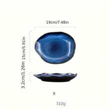 1pc Nordic Ceramic Food Dish Plate Household Pottery Asymmetric Dish Salad Platter Cat Eye Blue Color Dish