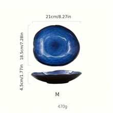 1pc Nordic Ceramic Food Dish Plate Household Pottery Asymmetric Dish Salad Platter Cat Eye Blue Color Dish