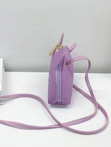 1pc Young Girl Cute Cartoon Cat PU Leather Mini Crossbody Bag With Zipper Suitable For Daily Use - Purple - View 6