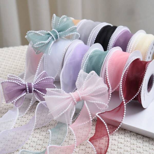 5 Meter 4 cm/6 cm Perlen Fischschwanz Organza-Band für Blumen Verpackung, Geschenk, Kuchen- und Backwarenverpackung, mit Schleife, DIY, Geschenkbox und Bouquet-Bindung