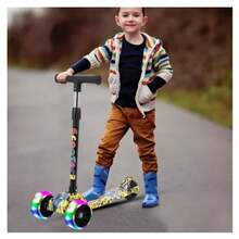 Patín Del Diablo Scooter De Juguete Ligero Y Plegable Con Ruedas LED Con Grafiti Monopatín - Multicolor - Ver 2