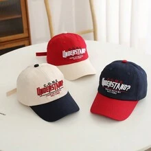 兒童拼色半軟帽韓文字母刺繡拼布設計，春夏時尚嬰兒棒球帽 - 藏蓝色 - 查看 3