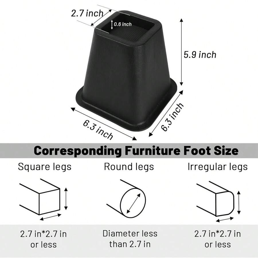 4 Pack 6 Inch Bed Risers Heavy Duty Couch Risers NonSlip Raisers