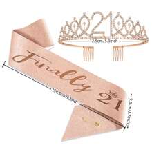2 件套 13 岁 15 岁 16 岁 18 岁 21 岁 30 岁 40 岁 50 岁 60 岁 70 岁玫瑰金生日女王绶带带别针，甜美水钻王冠，生日礼物装饰女士，圣诞节 - 玫瑰金 - 查看 9