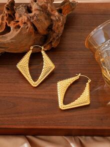 1 đôi bông tai rỗng sành điệu mạ 18K bằng thép không gỉ, hoàn hảo cho các bữa tiệc, hẹn hò, quà tặng ngày của mẹ và ngày nhà giáo - Vàng - Xem 9