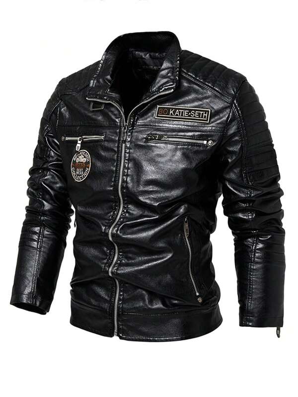 Men's Letter Patchwork Long Sleeve Outdoor Riding Motorcycle Jacket