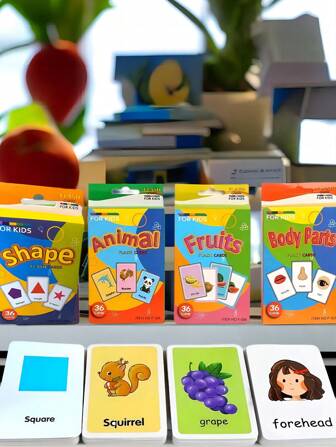 36 Cognitive Cards For English Vocabulary In Early Childhood Education For Infants And Young Children, High Frequency Sight Word Flash Cards For Kindergarten Home School Supplies Games For Kids Pre-K, Interesting Learning And Cognitive Vocabulary Cards For Geometric Shapes, Animals, Fruits, And Body Parts, Give Children An Interesting Learning Gift School Educational Toys, Flash Cards, Learning Toys, Educational Toys
