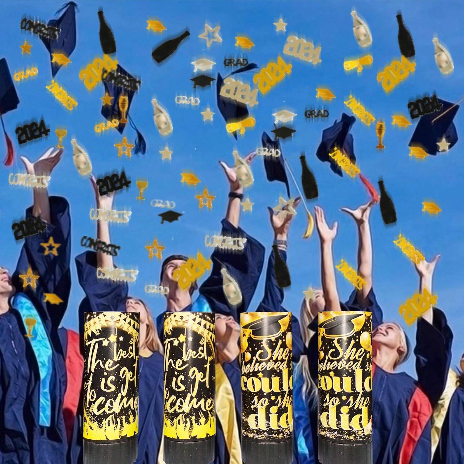 4PCS Congrats Grad Push Pop Confetti Fireworks Tube Happy Graduation ...