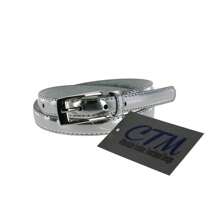 CTM Women's 3/4 Inch Skinny Leather Dress Belt Silver Buckle, Available In Black, Brown, Dark Pink, Gold, Navy, Orange, Purple, Red, Royal Blue, Silver, Tan, Turquoise, White, Yellow,  Large, Medium, XL Leather Dress Belts - 銀色 - 查看 2
