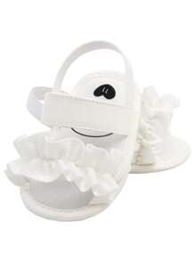 Zapatos blancos para bebé de suela blanda, sandalias con volantes para niñas recién nacidas - Zapatos para bebés antideslizantes para primeros pasos de verano