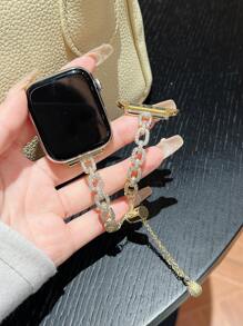 1pc Small Baguette Diamonds Embellished Bracelet Band, Fit For 38/40/41/42/44/45/46/49mm Apple Watch Ultra Series S10/9/8/7/6/5/4/3/2/1/SE