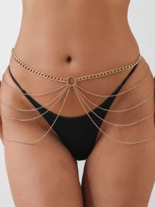 1pc Simple Multi-Layered Chain Tassel Women Sexy Waist Chain For Dress, Swimsuit, Body Chain Elegant Harness Halloween
