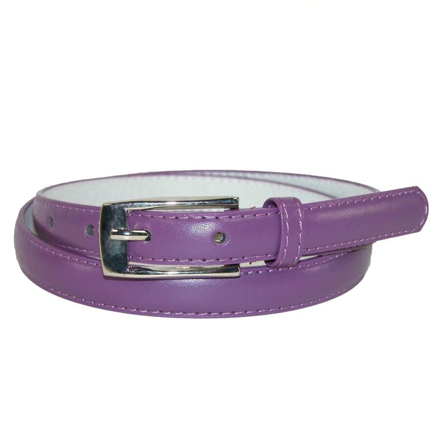 CTM Women's 3/4 Inch Skinny Leather Dress Belt Silver Buckle, Available In Black, Brown, Dark Pink, Gold, Navy, Orange, Purple, Red, Royal Blue, Silver, Tan, Turquoise, White, Yellow, Large, Medium, XL Leather Dress Belts - 紫色 - 查看 1