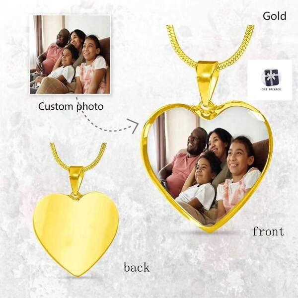 Colar com Foto Personalizada, Colar Pingente de Foto para Esposa, Colar Coração de Foto Personalizado com Gravação de Momentos Especiais Dourado, Prateado, Estiloso, Moda de Outono, Contratado, Simples, Casual, Dinheiro Antigo, Personalizado Vintage, Único, Presente Ideal para Ele, Namorada, Mãe, Família, Amigos, Filha, Ela, Namorado, Pai, Filho, Animais de Estimação, Avós para Aniversários, Dia dos Namorados, Dia das Mães, Aniversários, Formatura, Uso Diário, Casamentos, Festa de Formatura, Dia dos Pais, Festa