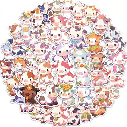 50 pièces Autocollants motif vache Autocollants vinyle esthétiques pour scrapbooking, journalisation, ordinateur portable, pare-chocs, skateboard, bouteilles d'eau, ordinateur, téléphone, dessin animé, casque de chantier, voiture Autocollants et décalcomanies