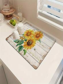 1 pezzo tappetino per asciugare i piatti con motivo a tre girasoli, tappetino assorbente in silicone per acqua sul bancone, resistente al calore, antiscivolo, facile da pulire, sottobicchieri e tappetini per asciugare tazze/bolle e piatti - Multicolore - Visualizzare 3