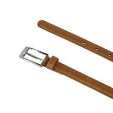 CTM Women's 3/4 Inch Skinny Leather Dress Belt Silver Buckle, Available In Black, Brown, Dark Pink, Gold, Navy, Orange, Purple, Red, Royal Blue, Silver, Tan, Turquoise, White, Yellow,  Large, Medium, XL Leather Dress Belts - 卡其色 - 查看 2