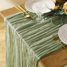 1pc Cheesecloth Table Runner Sage Green, Boho Style Long Gauze Romantic Table Runner For Wedding Reception Bridal Shower Baby Shower Holiday Thanksgiving Birthday Party Table Dining Room Dresser Decor, Mother's Day Decor, Home Decor, Scene Decor - Green - View 2