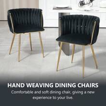 Modern Velvet Dining Chairs Set Of 2 Hand Weaving Accent Chairs Living Room Chairs Upholstered Side Chair With Golden Metal Legs For Dining Room Kitchen Vanity Living Room - màu đen - Xem 3