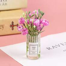 1pc Dollhouse Miniature Glass Vase For Flower Arrangement: 1/12 Miniature Decorative Model With Artificial Plants And Flowers