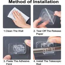 8入組自粘式窗簾桿支架，無需鑽孔的窗簾桿支架，無釘，無調節的窗簾桿掛鉤，適用於浴室，廚房，家居，旅館窗簾掛鉤 - 白色 - 查看 4