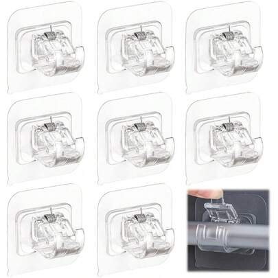 8入組自粘式窗簾桿支架，無需鑽孔的窗簾桿支架，無釘，無調節的窗簾桿掛鉤，適用於浴室，廚房，家居，旅館窗簾掛鉤