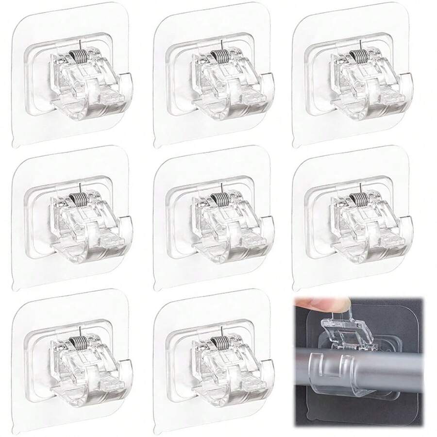 8入組自粘式窗簾桿支架，無需鑽孔的窗簾桿支架，無釘，無調節的窗簾桿掛鉤，適用於浴室，廚房，家居，旅館窗簾掛鉤 - 白色 - 查看 1