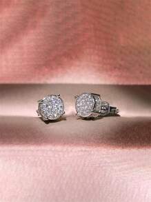 1 Pair Elegant Cubic Zirconia Stud Earrings, Suitable For Women, Ideal For Weddings, Engagements, Anniversaries, Parties, Valentine's Day, And As A Gift For Mothers And Mother's Day - Silver - View 8