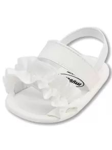 Zapatos blancos para bebé de suela blanda, sandalias con volantes para niñas recién nacidas - Zapatos para bebés antideslizantes para primeros pasos de verano