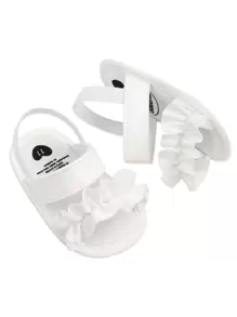 Zapatos blancos para bebé de suela blanda, sandalias con volantes para niñas recién nacidas - Zapatos para bebés antideslizantes para primeros pasos de verano