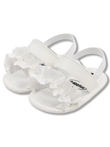 Zapatos blancos para bebé de suela blanda, sandalias con volantes para niñas recién nacidas - Zapatos para bebés antideslizantes para primeros pasos de verano