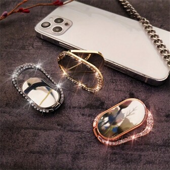 Soporte anular metálico de espejo lujoso con rotación de 360°, perfecto para hombres y mujeres, compatible con relojes y accesorios de teléfono de series de TV, , teléfonos Android, regalo para cumpleaños, familia y amigos, agarre de teléfono con sistema de presionar y tirar, soporte de teléfono