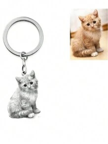 個性化寵物照片鑰匙扣，定制激光刻印圖像鑰匙圈男女防丟標籤時尚簡約不銹鋼紀念照片鑰匙鏈家庭派對珠寶紀念日禮物給媽媽母親節 - 銀色 - 查看 8