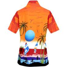 LA LEELA Button Down Shirt For Women Casual Summer Beach Party Short Sleeve Blouse Shirt Dressy Colorful Tops Blouses Hawaiian T Shirts For Women L Plus-Size Seashore, Orange