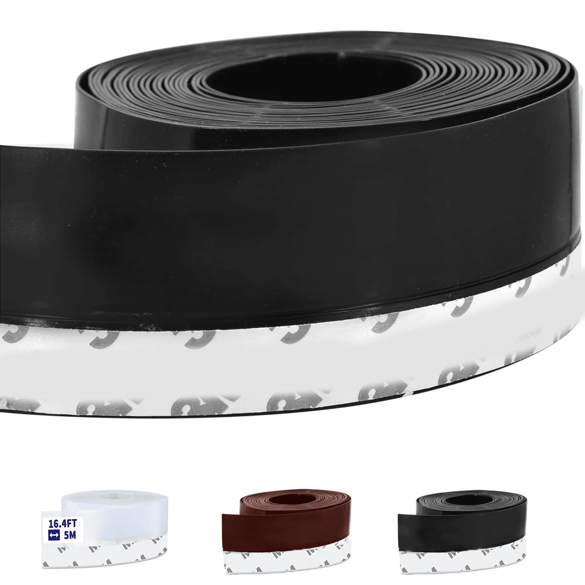 Tira de Sellado de Ventanas Autoadhesiva, Burlete Bajo Puerta, Adhesivo de Silicona para Sellar Espacios para Puertas de Ducha de Casa/Vidrio, Cinta Autoadhesiva Aislante, 5m*45mm (Marrón) - Negro - Ver 1