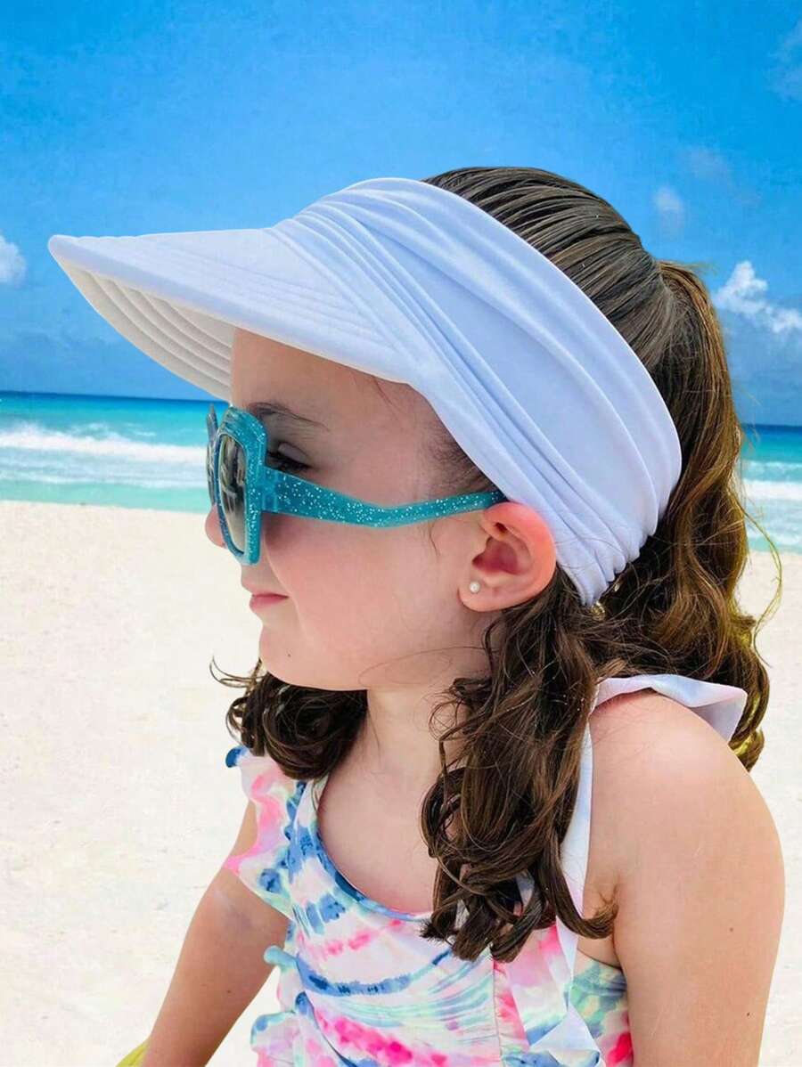 1 chiếc mũ rộng vành chống nắng cho trẻ em/bé gái, mũ đi biển chống tia UV, thiết kế chóp mũ rỗng co giãn, thích hợp cho mùa hè. - trắng - Xem 1