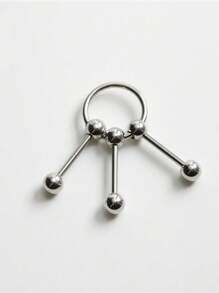 حلقة منثورة على جسمية جولة على شكل حبيبات مربعة باربيل ثلاثية لثقب الإذن بأسلوب هيب-هوب بانك مع أزرار الإغلاق الممكن إزالتها مناسبة للارتداء اليومي للنساء - فضي - مشاهدة 4