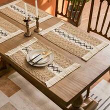 Geometric Woven Placemats With Tassels, Colorful Rhinestone And Table Mats For Cutlery And Dishes - Cotton and Linen Woven Placemats - View 4