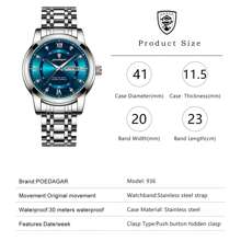 Montre pour hommes étanche 50 m en acier inoxydable 316, mouvement à quartz japonais lumineux automatique - haute qualité avec batterie japonaise longue durée, calendrier anglais du dimanche, garde-temps précis. Cadeau d'anniversaire, de fête des pères, de mariage pour hommes d'affaires. Souvenir, fournitures essentielles pour la rentrée scolaire