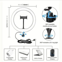 Đèn LED selfie vòng 12 inch có chân đế và giá đỡ di động, hoàn hảo cho bạn xem phim & phát trực tiếp - màu đen - Xem 2