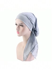1pc Solid Color Faux Silk Headscarf Hat With Elastic Band And Braided Detail, Wide Brimmed Pirate Hat, Chemotherapy Cap Silk Bonnet Satin Bonnet - Multicolor - View 9