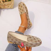Giày lười slip-on màu nâu thời trang cho nữ, dập nổi, mũi tròn, thoáng khí, đế mềm chống trượt, bơm - màu nâu - Xem 2