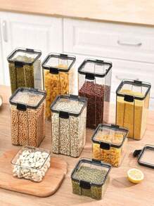 1 个透明密封食品储存容器，优质塑料罐，食品储存容器，透明塑料密封食品罐，储存容器，保鲜盒，适用于谷物，干果，零食，午餐盒，厨房调味罐，茶盒，意大利面盒，防水水果容器，适用于谷物，大米，面条，面包，茶，坚果和咖啡豆，适用于厨房，客厅，橱柜，阳台，宿舍，自助餐厅，储藏 - 黑色 - 查看 2