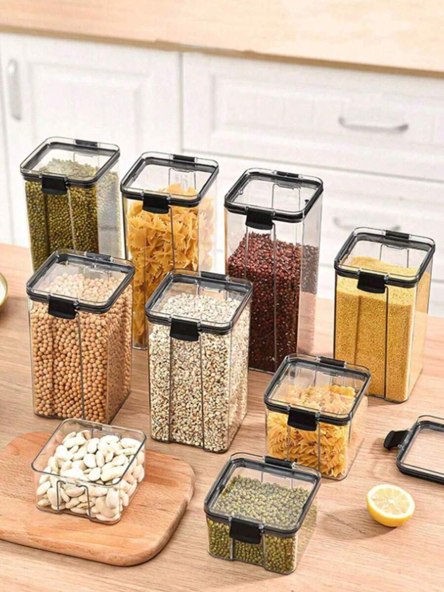1 个透明密封食品储存容器，优质塑料罐，食品储存容器，透明塑料密封食品罐，储存容器，保鲜盒，适用于谷物，干果，零食，午餐盒，厨房调味罐，茶盒，意大利面盒，防水水果容器，适用于谷物，大米，面条，面包，茶，坚果和咖啡豆，适用于厨房，客厅，橱柜，阳台，宿舍，自助餐厅，储藏